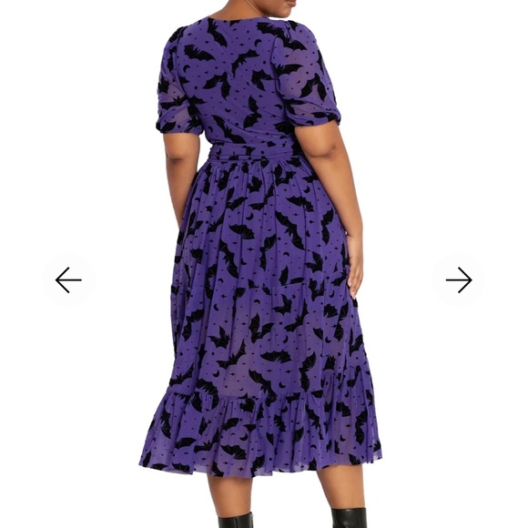 FLOCK OF BATS PURPLE WRAP MIDAXI DRESS - LIMITED Halloween - Picture 3 of 10